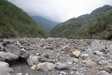Fototapeta na wymiar Trail on the Annapurna Base Camp Trek in tropical Rain forest Nepal.