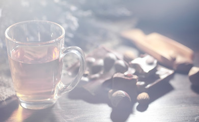 Brewed tea on a serving table