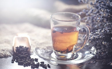 Brewed tea on a serving table