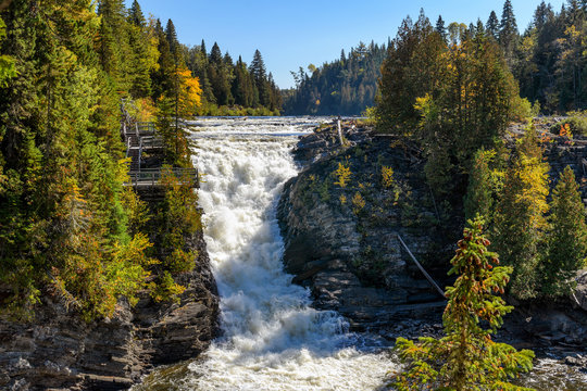 The Grand Sault waterfall, starting point of The Canyon des Portes de l&rsquo;Enfer (hell&rsquo;s gate canyon) in Saint-Narcisse-de-Rimouskin, Quebec, CANADA.