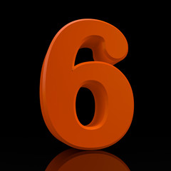 Number 6 orange color collection on black background illustration 3D rendering