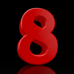 Number 8 red color collection on black background illustration 3D rendering