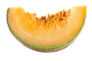 slice of cantaloupe isolated on white background