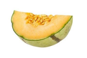 slice of cantaloupe isolated on white background