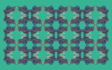 Pattern made of minerals blue Azurite on a green background