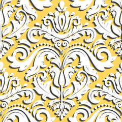 Seamless oriental ornament. Fine vector traditional oriental white pattern with 3D elements, shadows and highlights