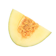 slice of fresh piel de sapo (SANTA CLAUS) melon isoalted on white background