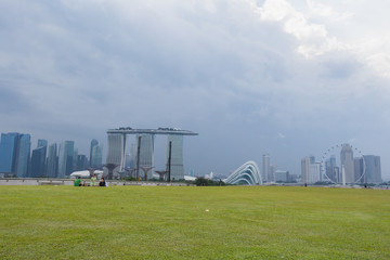 People watching the sunset and picnic at Marina Barrage