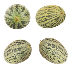 set of fresh green melons isolated on white background