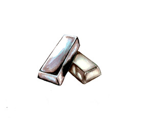Watercolor illustration of a white gold ingot