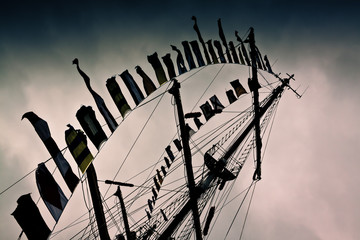 Tall Ship Mast Flags Silhouette
