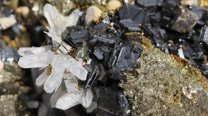 Mountain white quartz on a pyrite