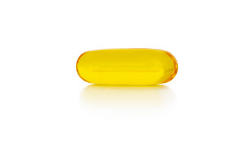 yellow transparent tablet closeup on white background place for your text