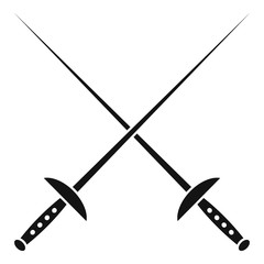 Crossed fencing sword icon. Simple illustration of crossed fencing sword vector icon for web design isolated on white background