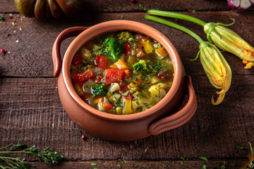 Classic Italian Minestrone Soup and Lentil Soup with Chicken and Vegetables