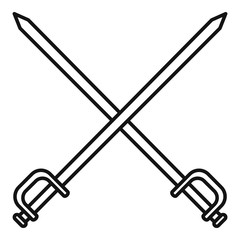 Crossed sword icon. Outline crossed sword vector icon for web design isolated on white background