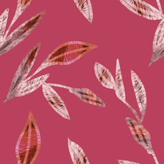 Floral illustration seamless pattern, colored leaves.