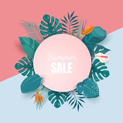 Summer sale background with  tropical plants