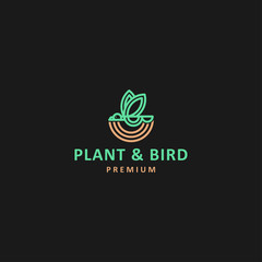 icon logo bird and leaf concept with line art