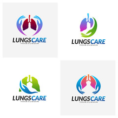 Set of Lungs Health Care Logo Design Concept Vector. Lungs with Hand icon logo template