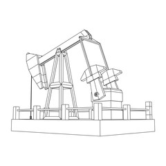 Oil well rig jack. Finance economy polygonal petrol production. Petroleum fuel industry pumpjack derricks pumping drilling. Wireframe low poly mesh vector illustration