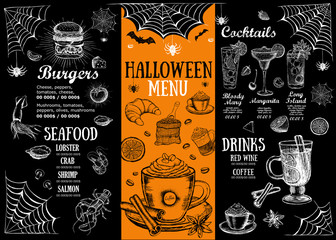 Halloween menu. Restaurant cafe menu, template design. Food flyer.