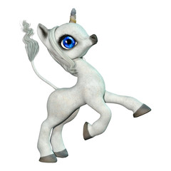3D Rendering Fairy Tale Little White Unicorn on White