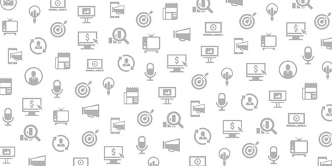 Vector set of design templates and elements for Digital Marketing in trendy linear style - Seamless patterns with linear icons related to Digital Marketing