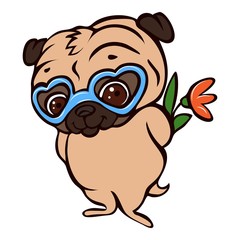 Pug flower icon. Cartoon of pug flower vector icon for web design isolated on white background