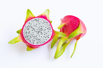 Dragon fruit, pitaya isolated on white.