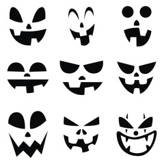 Halloween pumpkin faces smile and fun set - vector