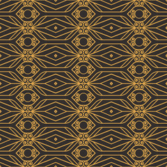 Art Deco seamless luxury geometric pattern. Golden lined shape. Vector Leaves stylish background. Abstract sea shell illustration.