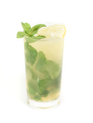 Tasty whiskey smash cocktail on a white background