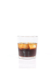 Tasty Black Russian cocktail on a white background