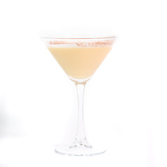 Tasty Brandy Alexander cocktail on a white background