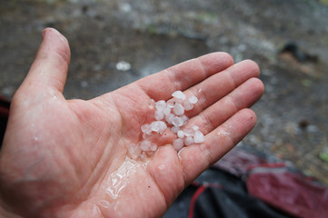 Big hail lies on the arm.