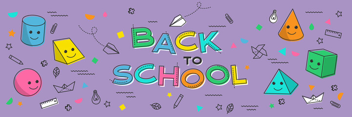 Back to school banner, poster with student supplies. Education, learning concept