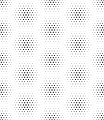 Vector seamless texture. Modern geometric background. Monochrome repeating pattern with hexagons of dots.