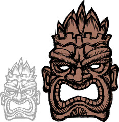 Tribal Tiki Mask Sketch, Carved Wood