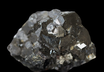 Raw natural mineral,galena and marmatit on black background