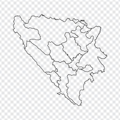 Blank map Bosnia and Herzegovina. High quality map of  Bosnia and Herzegovina with provinces on transparent background for your web site design, logo, app, UI. Stock vector. Vector illustration EPS10.