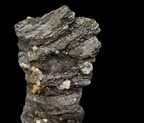 Calcite crystals and metallic iron pyrites, or fools gold, an abundant mineral mined as an iron....