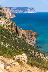 Fototapeta na wymiar Landscape of the Black Sea coast in a Crimea. Aya Cape
