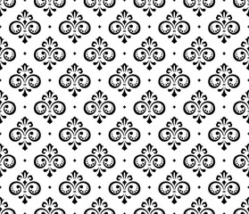 Floral pattern. Vintage wallpaper in the Baroque style. Seamless vector background. White and black ornament for fabric, wallpaper, packaging. Ornate Damask flower ornament