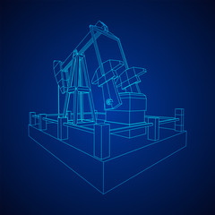 Oil well rig jack. Finance economy polygonal petrol production. Petroleum fuel industry pumpjack derricks pumping drilling. Wireframe low poly mesh vector illustration