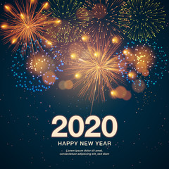 Happy New Year 2020 - Marry Christmas background with fireworks 2020 - Vector