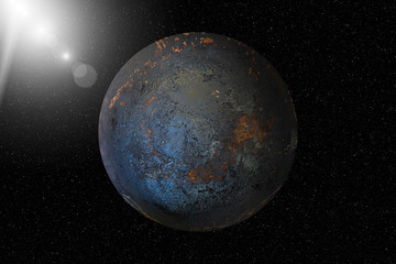 Abstract scientific background of Universe scene in outer space, 3D Illustration of Planet and Space