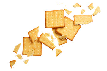 Crushed dry crackers, isolated on white background