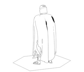 warrior character, contour visualization, 3D illustration, sketch, outline