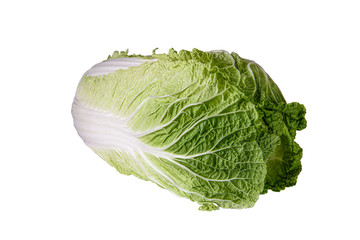 Whole head of Beijing cabbage on white background, isolated close-up